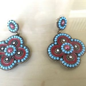Southwestern Red and Teal Statement Earrings